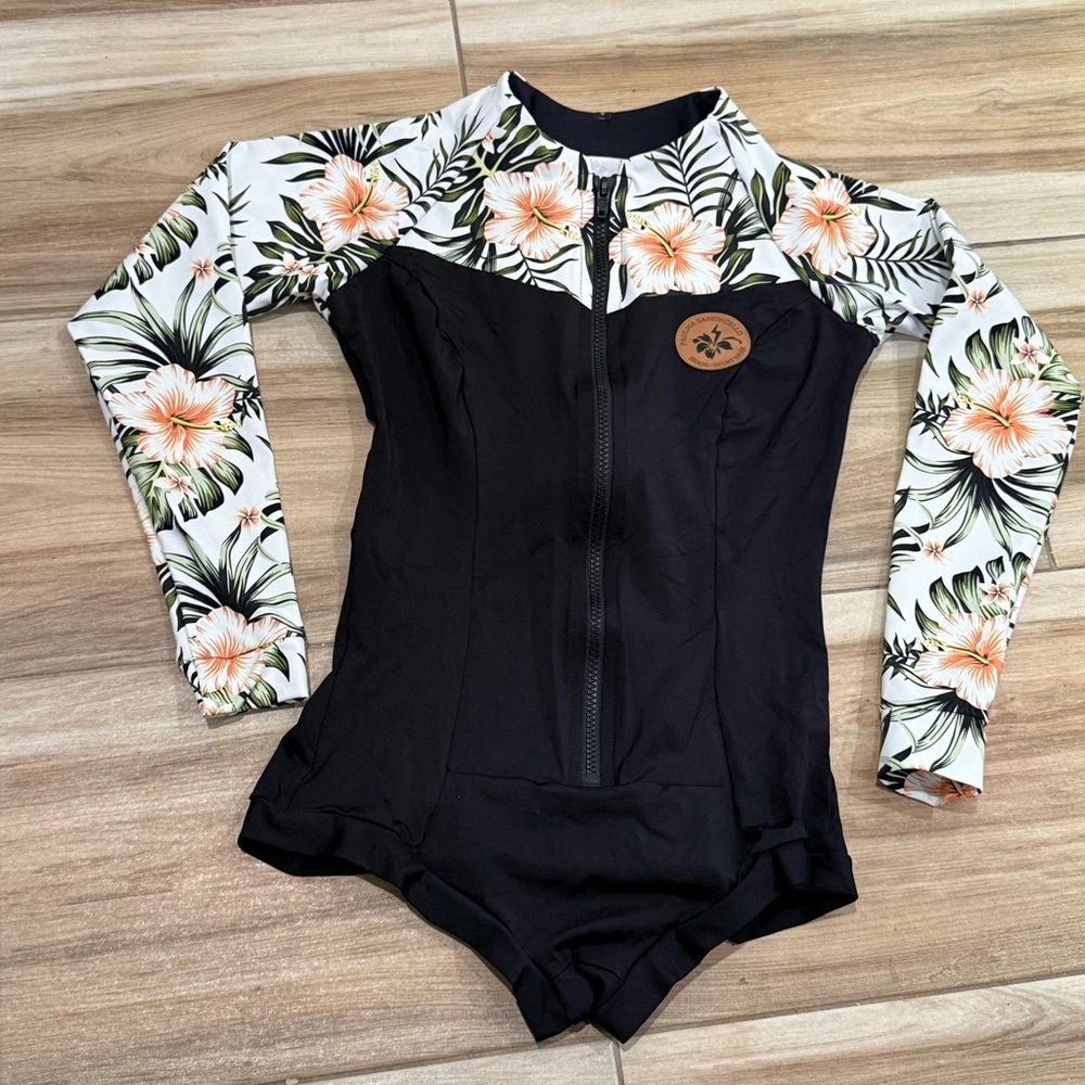 NWT Floral Long Sleeve Women's One Piece Swimsuit